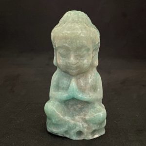 Petit bouddha en pierre amazonite turquoise, figurine décorative en position de méditation.